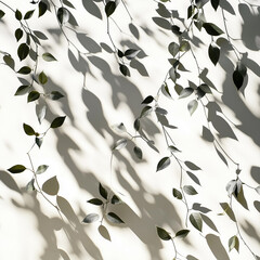 Abstract shadows of plants or leaves creating a pattern on a white background,
