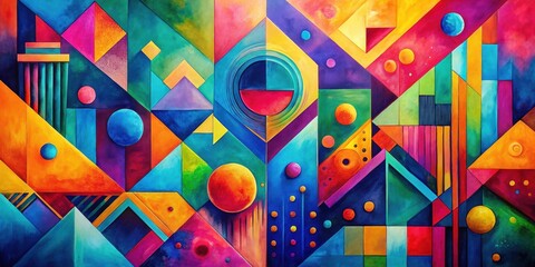 Abstract painting of vibrant colors and geometric shapes, , art, abstract, painting, colorful, vibrant, geometric
