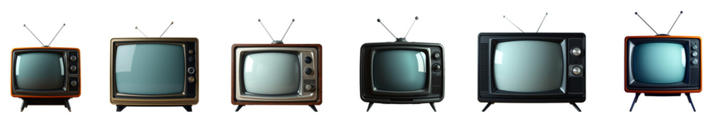 set of old retro tvs isolated on transparent background.generative AI