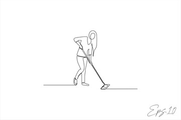 continuous line vector illustration of woman mopping the floor