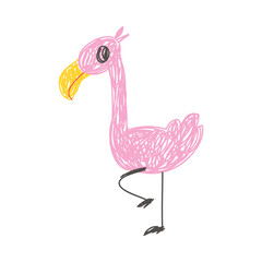 Flamingo as Kids Doodle Simple Hand Drawn Element Vector Illustration