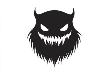 Minimalist black silhouette of a Halloween monster face on a white background, high-quality vector.