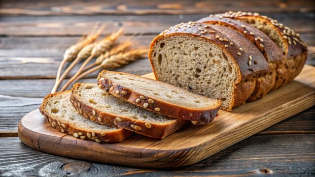 Closeup of sliced buckwheat bread on cutting board, baguette, buckwheat, bread, sliced, wooden, cutting board, closeup