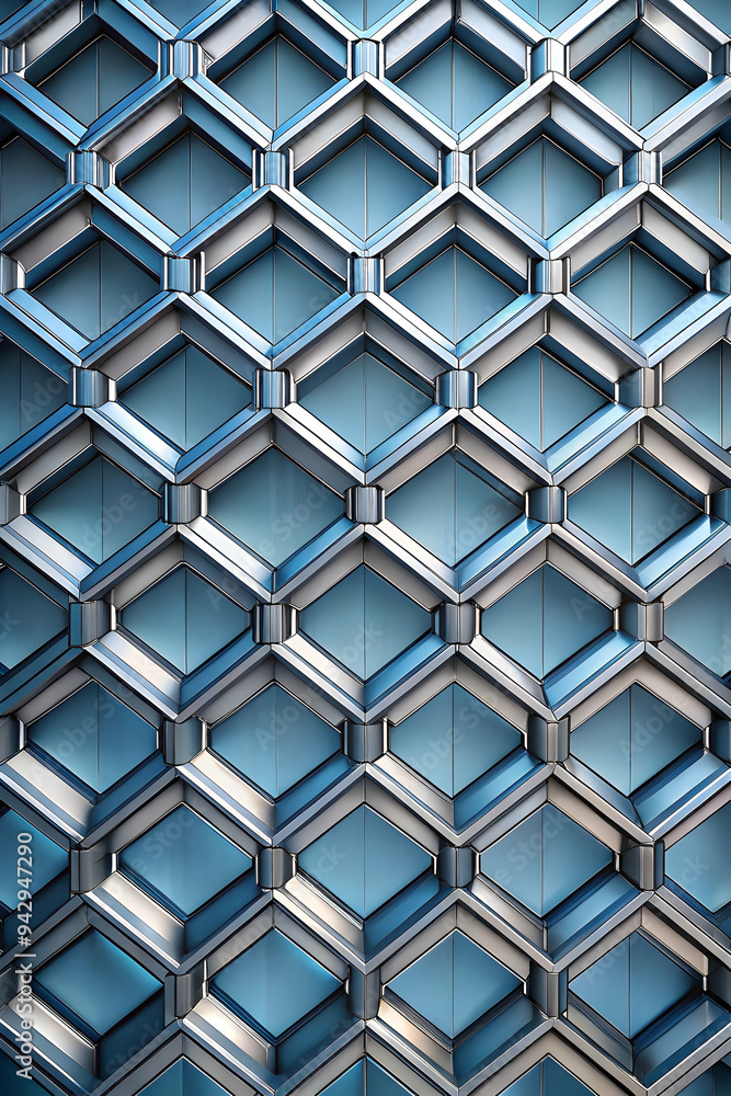 Poster abstract geometric pattern: a contemporary design with an intricate grid of silver squares, each fea