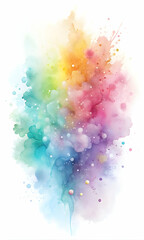 Prismatic Watercolor Explosion: A vibrant burst of rainbow hues dances across a white canvas, shimmering with delicate sparkles and fluid textures. 