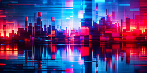 Neon Cityscape: A vibrant and dynamic abstract background with glowing neon lights, perfect for technology, gaming, or music themes. 
