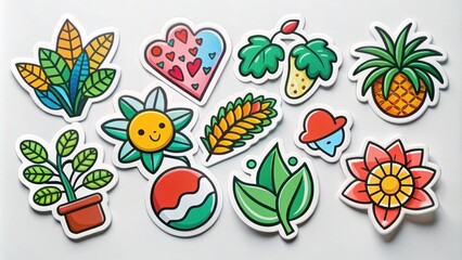 Minimalistic 2D arts for stickers with a white background, minimalistic, 2D, arts, stickers, white background, simple, clean