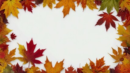 Fototapeta premium Autumn Maple Leaf Frame Set Against White Background
