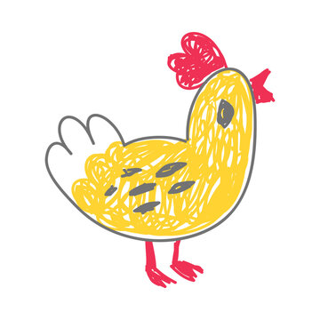 Hen as Kids Doodle Simple Hand Drawn Element Vector Illustration