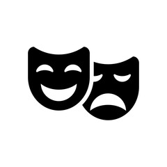 Theater icon, black isolated theater masks, flat design