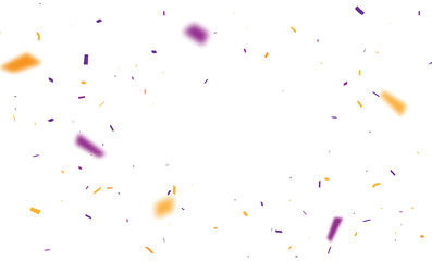 Purple and orange confetti, ribbon banner, isolated on transparent background