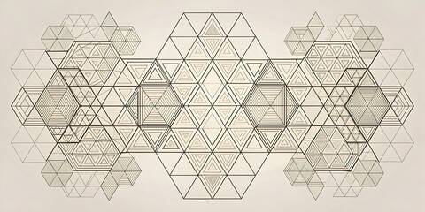 Geometric Harmony in Sepia: An intricate tapestry of interconnected hexagons and geometric shapes, rendered in delicate sepia tones, evokes a sense of order and complexity. 