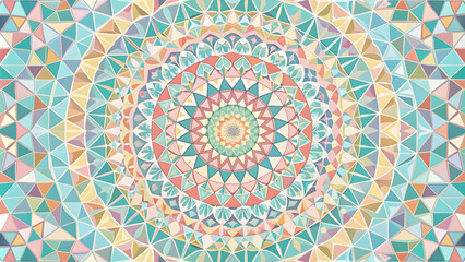 Serene Symmetry: A meticulously crafted mandala with intricate details and soft pastel hues promotes tranquility and mindful contemplation.
