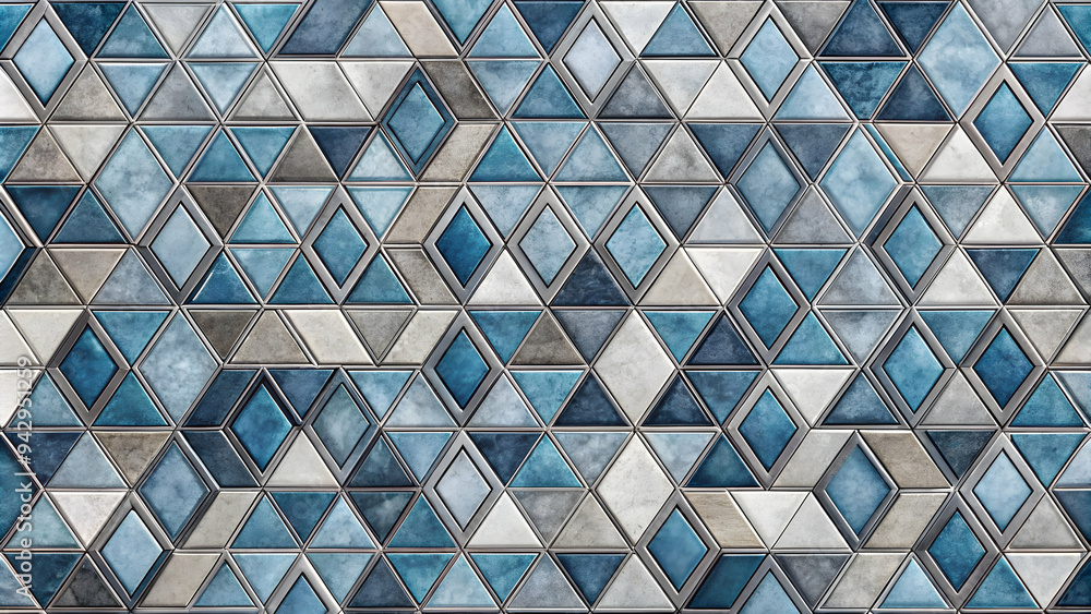 Poster azure triangle tapestry: a mesmerizing digital art piece featuring a captivating pattern of blue and
