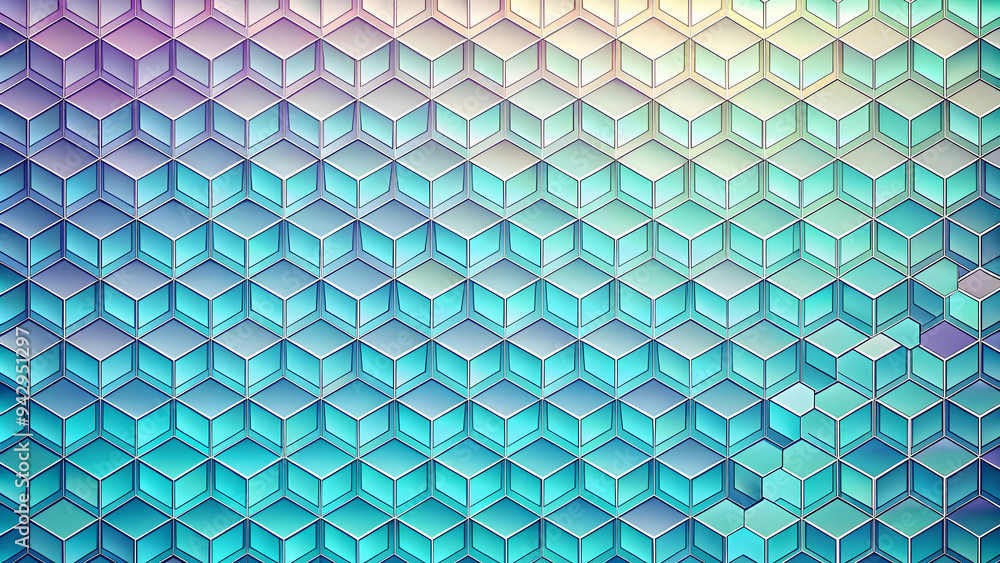 Poster geometric serenity: a mesmerizing gradient of pastel hues dances across a captivating honeycomb patt