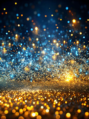 Golden Glitter: A captivating abstract backdrop of shimmering gold and blue glitter, perfect for adding a touch of magic and glamour to your designs. The bokeh effect creates a dreamy, 