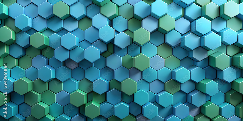 Poster abstract hexagon pattern in teal and blue