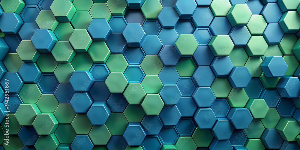 Poster abstract hexagon pattern in teal and blue