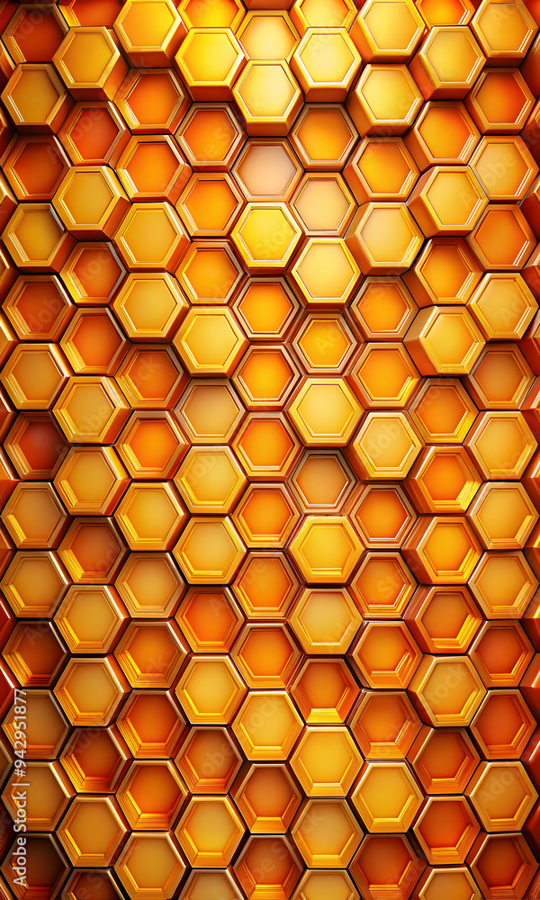 Poster golden honeycomb abstract pattern: a mesmerizing and intricate pattern of golden hexagons creates a 