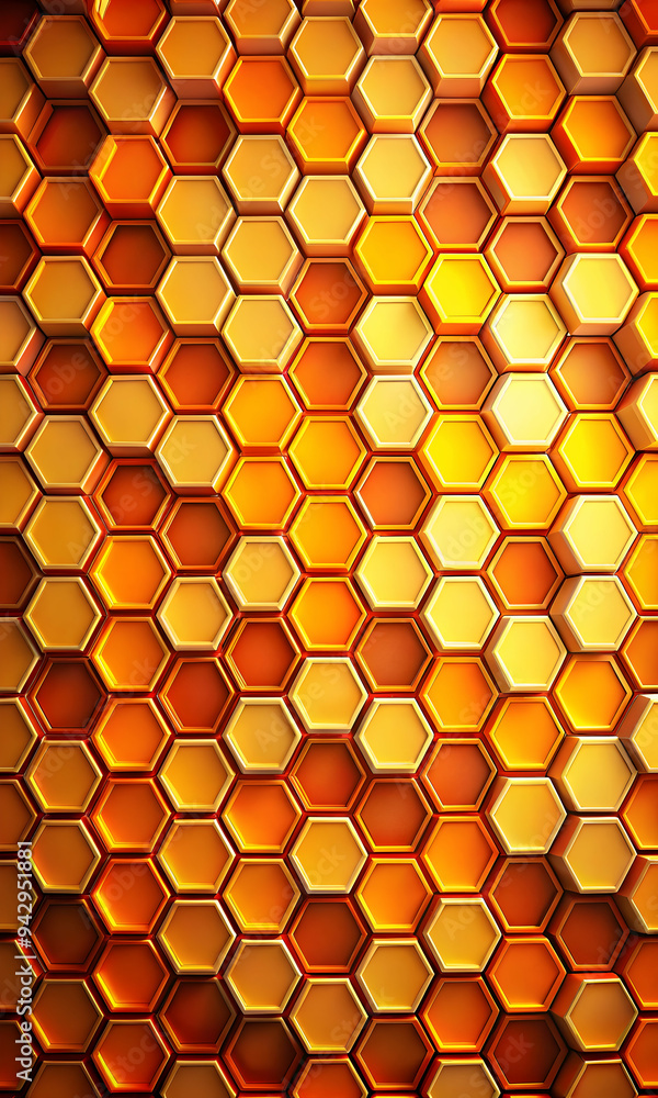 Poster golden honeycomb abstract pattern: a mesmerizing and intricate pattern of golden hexagons creates a 