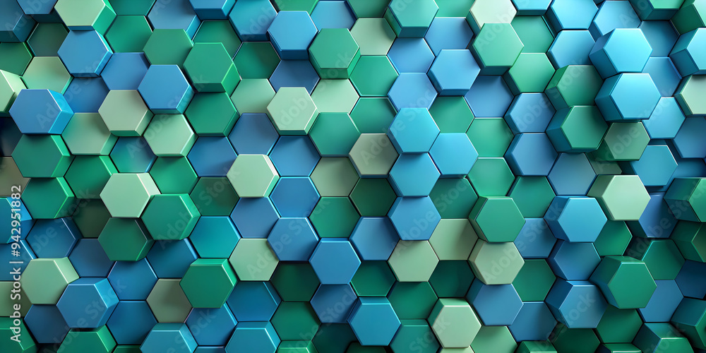 Poster abstract hexagon pattern in teal and blue