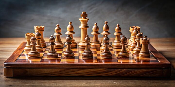 Chess pieces set up on a wooden chess board, strategy, competition, game, intelligence, challenge, tactic, sixty-four squares