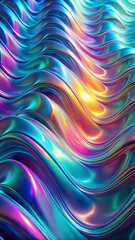 Fototapeta premium Abstract Liquid Metal Waves: A mesmerizing digital rendering of shimmering, iridescent liquid metal waves, flowing and swirling in a captivating display of color and texture. The abstract art evokes a