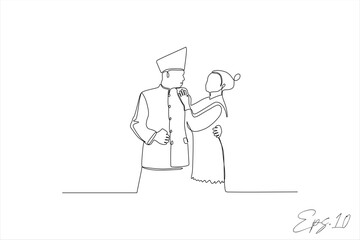 continuous line vector illustration of a couple wearing traditional clothes