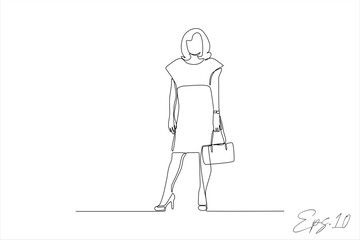 continuous line vector illustration of woman carrying bag