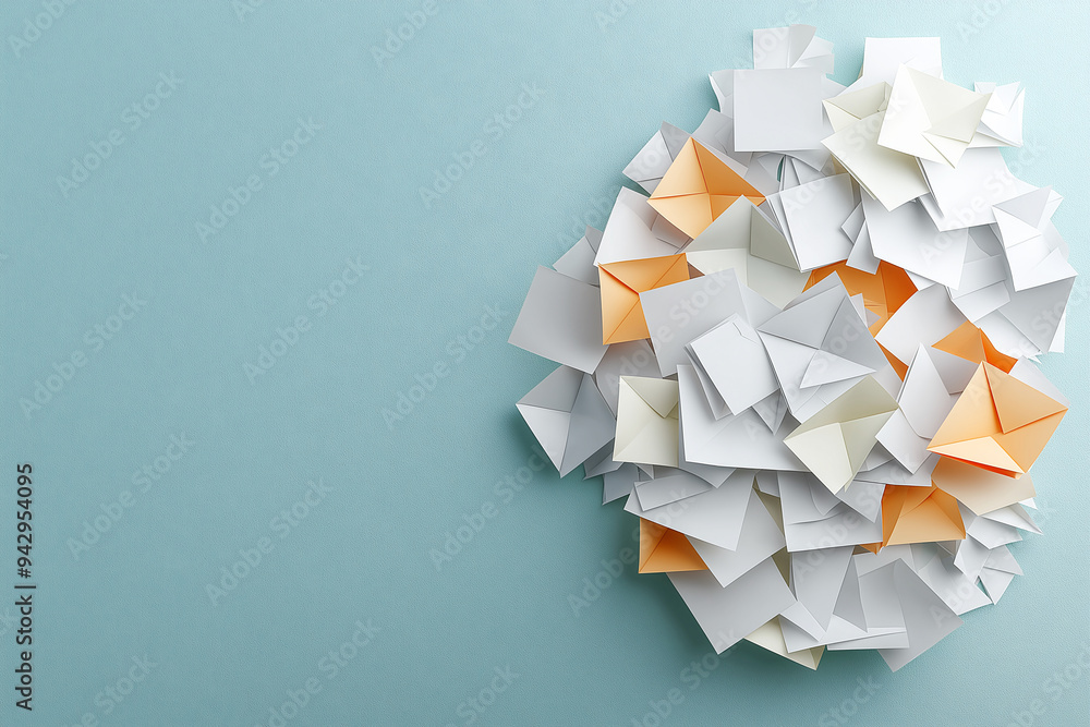 Poster creative chaos of colorful envelopes on soft background