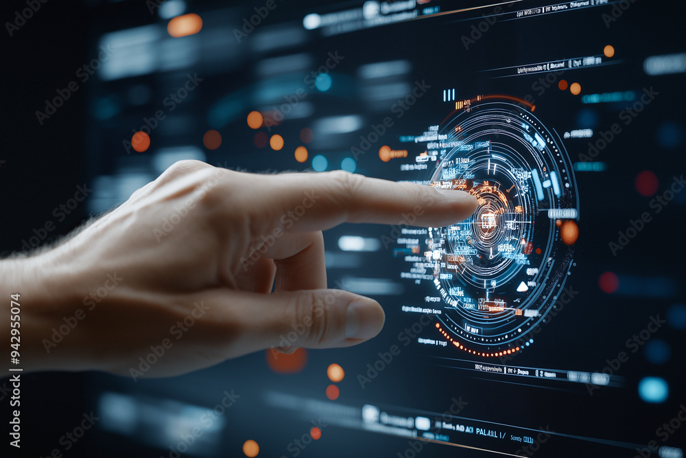 Poster engaging with a digital interface: a close-up view