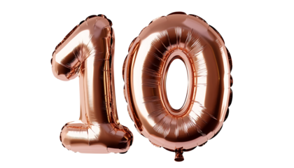 Rose Gold Number Ten Balloon, Shiny and Metallic