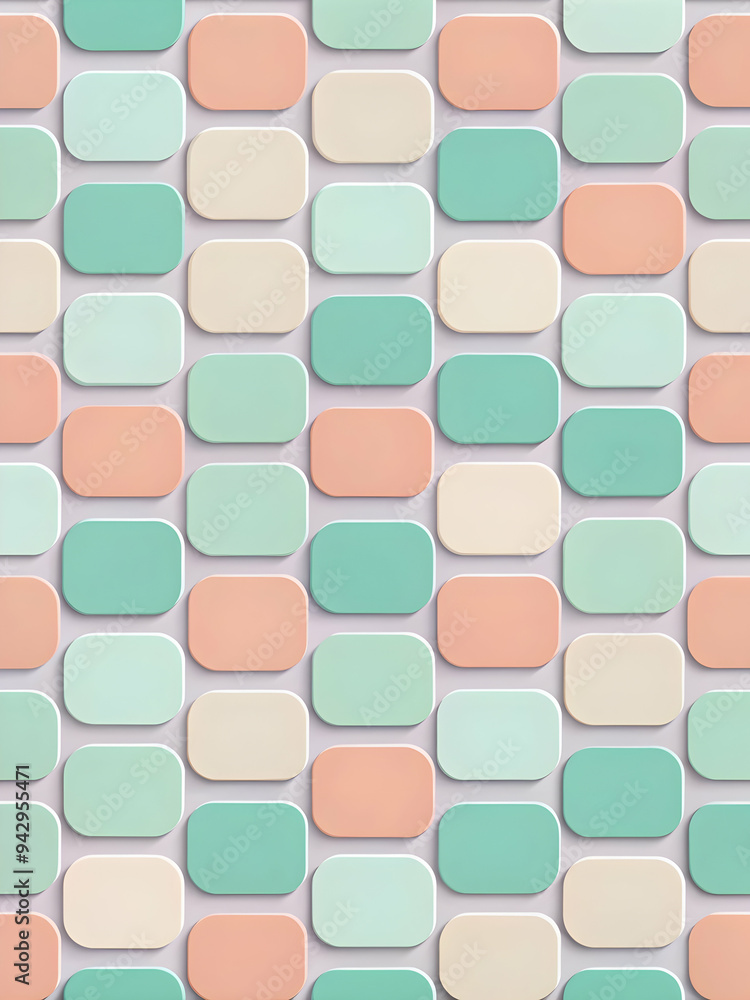 Poster pastel geometric harmony: a repeating pattern of rounded squares in soft pastel hues creates a calmi