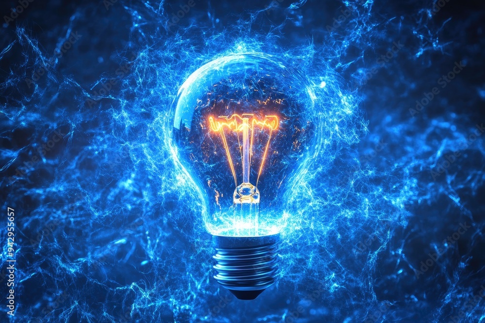 Poster light bulb showing africa shape illuminating dark background