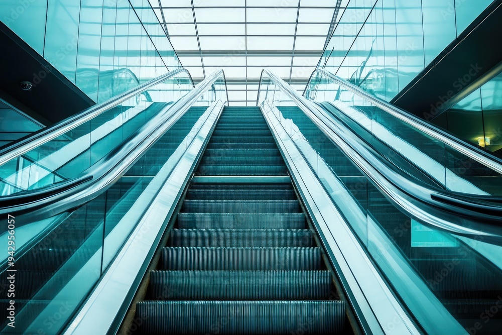 Aufkleber Empty escalator going up in modern building