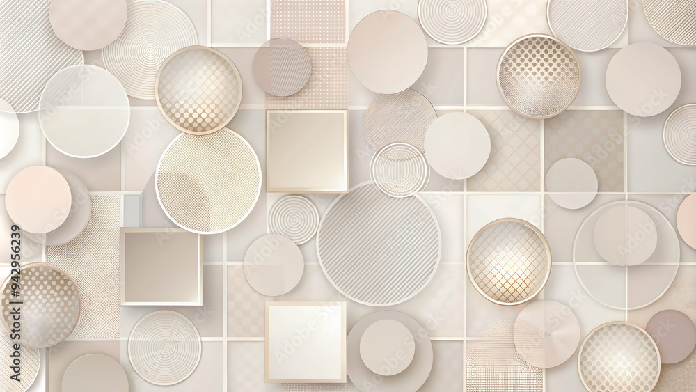 Aufkleber geometric harmony in pastels: a soothing array of circles and squares in soft, elegant hues for a mi