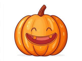 Minimal design of a big-smiled pumpkin in cartoon style on white.