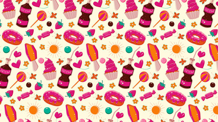 Candy shop banner. Bright illustration with sweets food
