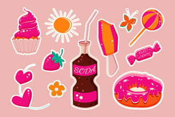 Summer, bright, sweets food  stickers.