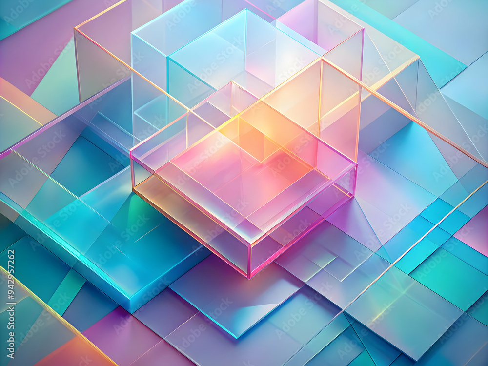 Poster abstract glass cubes: an intricate composition of translucent, multi-colored glass cubes creates a m