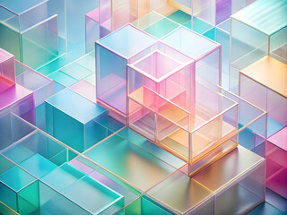 Abstract Glass Cubes: An intricate composition of translucent, multi-colored glass cubes creates a mesmerizing and captivating visual, playing with light and shadow to evoke a sense of depth and dimen