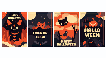 Set of Halloween eye-catching card, banner, background, flyer, placard with cute kitty ghosts. Collection of gift tag, label or poster template with little cat ghost. Vector illustration EPS8