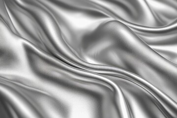 Fototapeta premium Silver satin fabric flowing and forming elegant waves