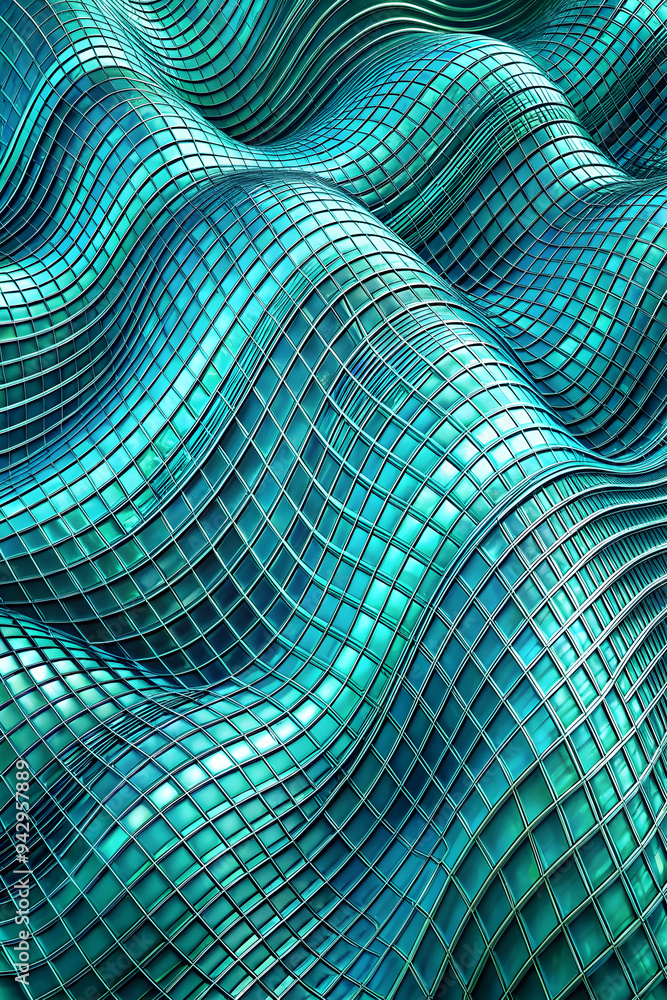 Poster abstract teal grid wave: a mesmerizing abstract pattern, featuring a grid of teal squares that rippl