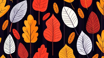 Obraz premium Autumnal forest, seamless pattern with colorful leaves, flat design illustration
