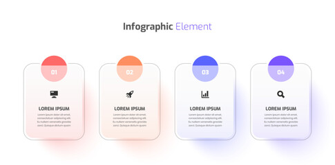 Glassmorphic Business Infographic Template with Rectangle Label Icon and 4 Numbe for Presentation