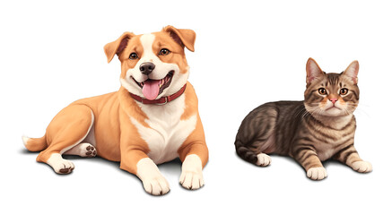 cat and puppy png, Happy dog and cat interacting together isolated on a clean PNG background, adorable and friendly pets in a joyful scene, ideal for animal-themed designs, pet care concepts, and fami