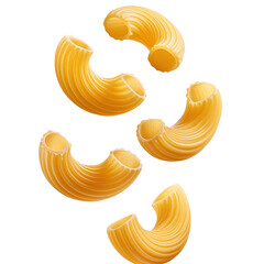 Closeup of Raw Elbow Macaroni Pasta on White Background in High-Resolution Photography