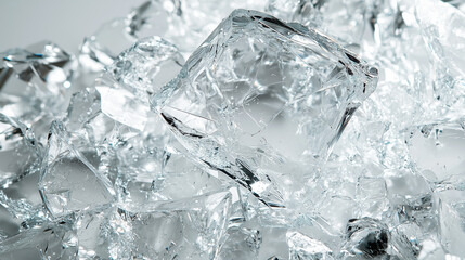 Obraz premium A collection of broken glass shards, varying in size and shape, scattered against a white background