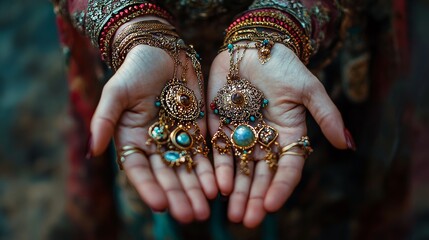 Jewelry in the hands of a beautiful girl 